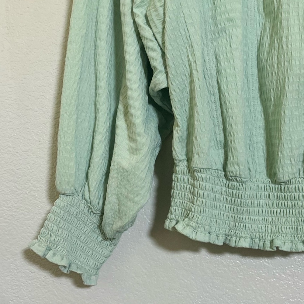 ANTHROPOLOGIE S M Rebecca Smocked Top in Mint • Oversized Peasant Blouse - Picture 6 of 13